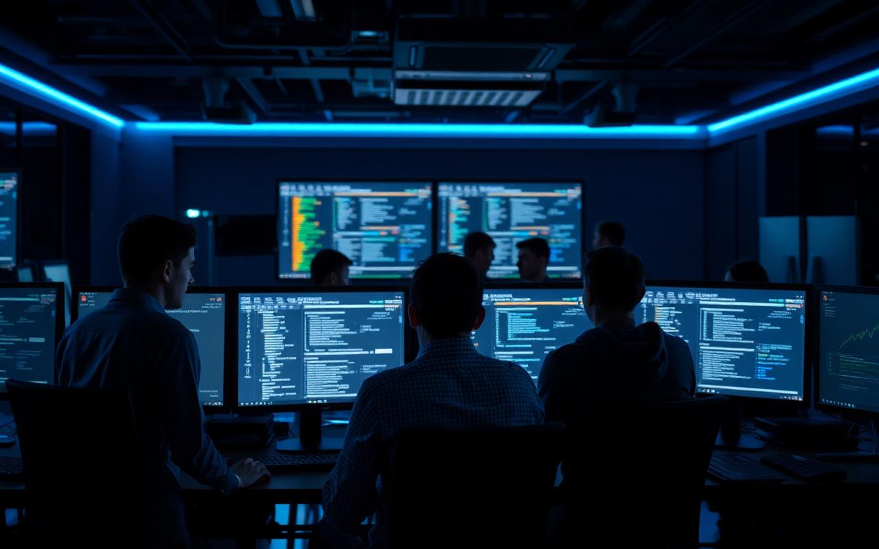 Engineers collaborating in a modern operations center